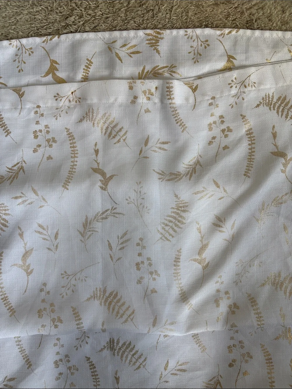 Neutral Botanical Print Curtain Panel - Cream with Gold Leaf Pattern